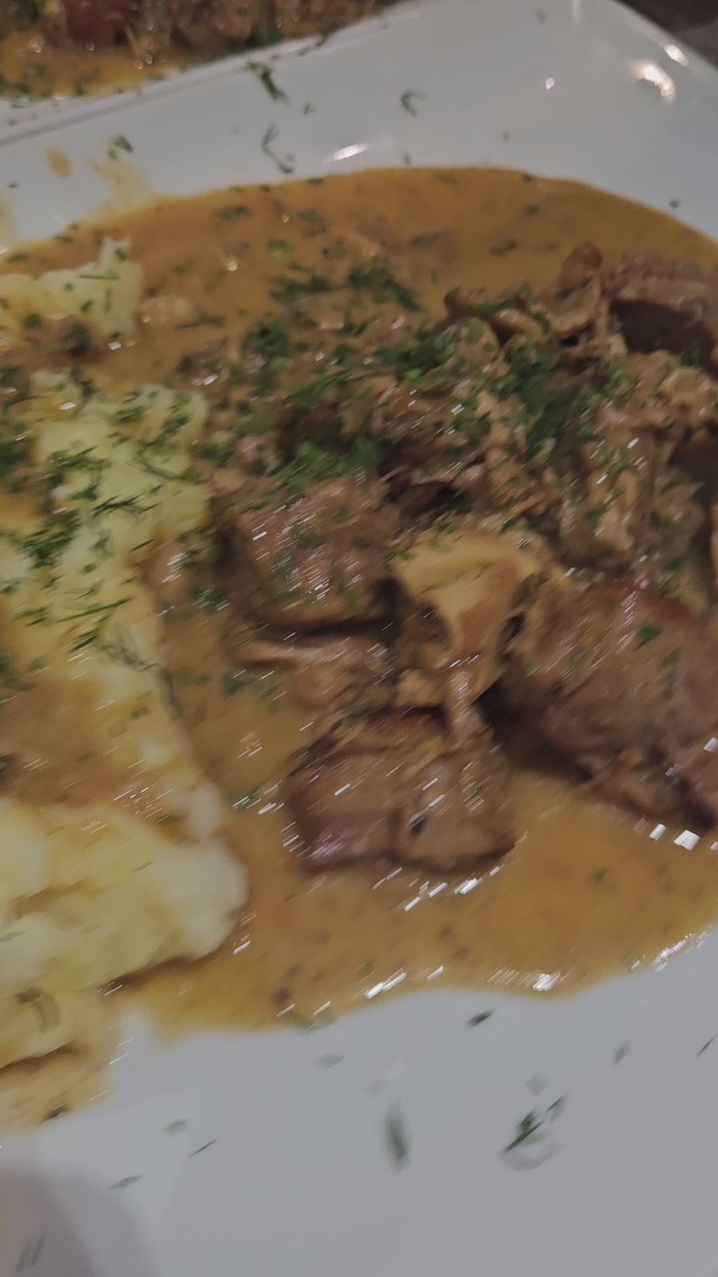 Pork Neck Goulash in Creamy Mushroom Sauce(Gulasz z karkówki w sosie śmietanowo-pieczarkowym)