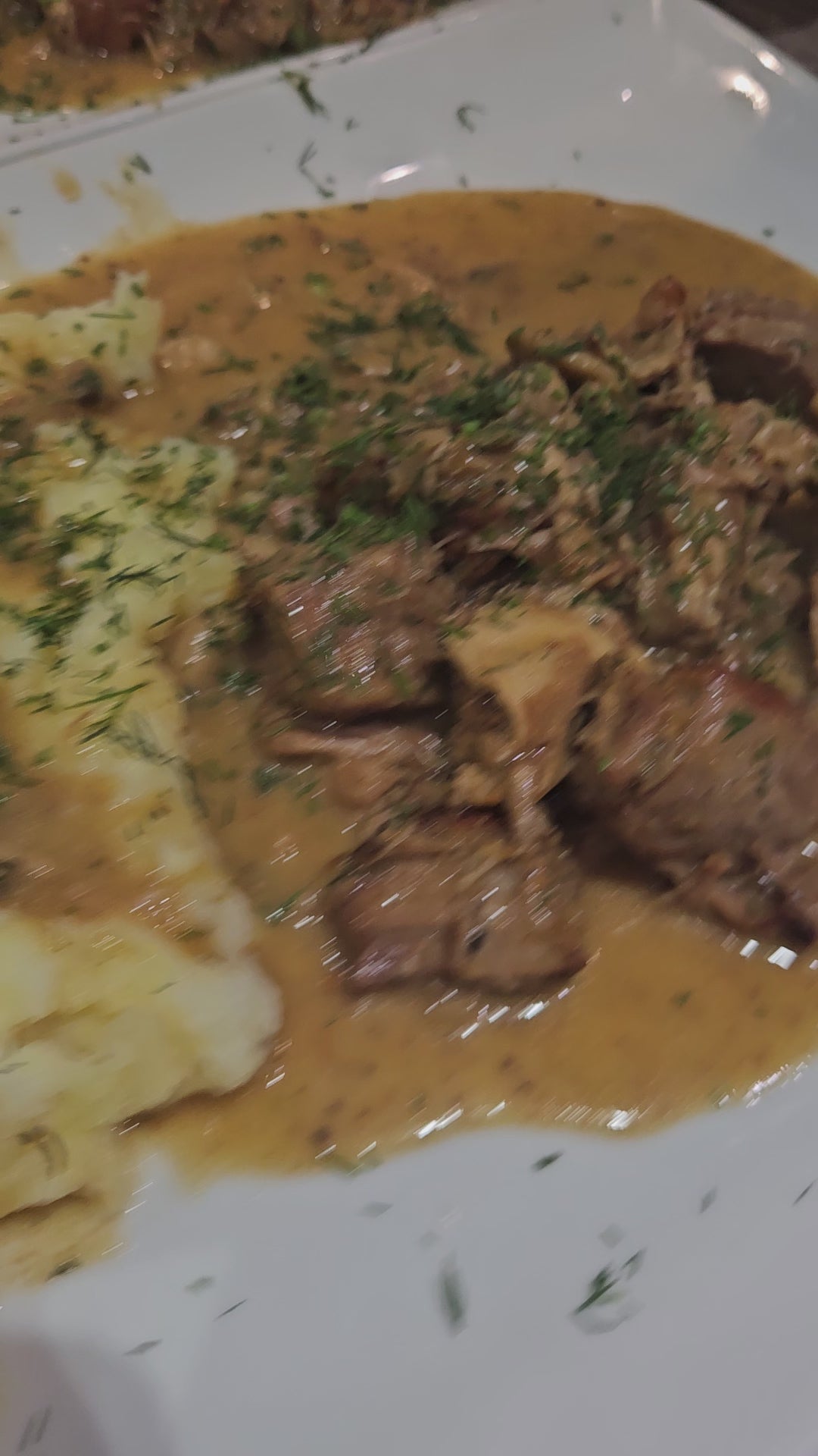 Pork Neck Goulash in Creamy Mushroom Sauce(Gulasz z karkówki w sosie śmietanowo-pieczarkowym)