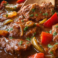 GYPSY-STYLE PORK NECK WITH SAUSAGE, MUSHROOMS &amp; VEGETABLES(KARKÓWKA PO CYGAŃSKU Z KIEŁBASĄ, PIECZARKAMI I WARZYWAMI)